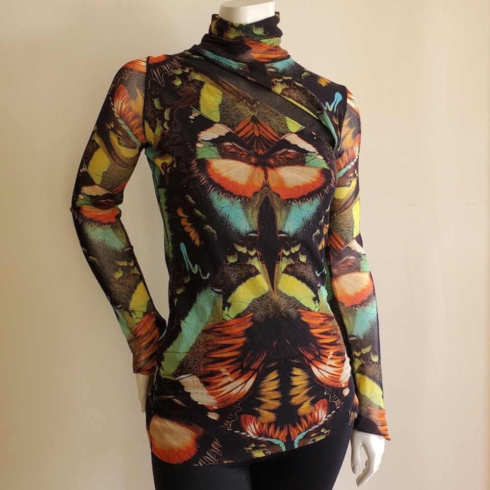 JEAN PAUL GAULTIER MULTICOLORED MESH BUTTERFLY TURTLENECK. *SOLEIL COLLECTION*
